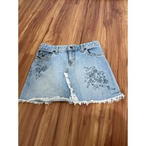 Vintage Y2K Denim Graphic Mini Skirt X-Small Grunge Skater Punk Rock